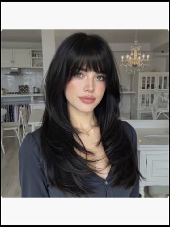 Straight Layered Wig with Bangs Realistic Scalp Heat Resistant Synthetic 20Inch main image 4